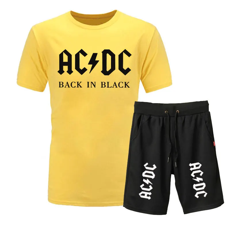 Новая брендовая одежда, AC/DC, Мужская футболка, Swag, футболка, хлопок, Мужская футболка и шорты, Homme, для фитнеса, Camisetas, хип-хоп, футболка, 2 предмета