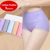 zjx 5pcslot cotton panties high waist women underwear sexy lace comfort womens briefs soft seamless slimming ladies lingerie