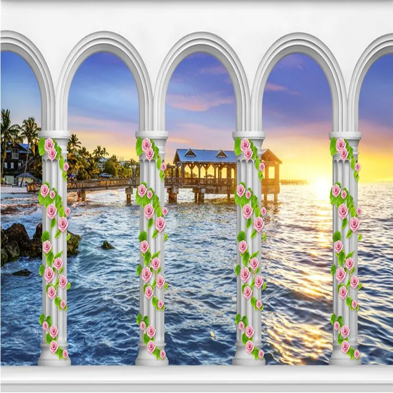 

beibehang 3d mural decor photo backdrop photography 3D stereo Sea arches Chalet Art Modern room hotel wall painting murals