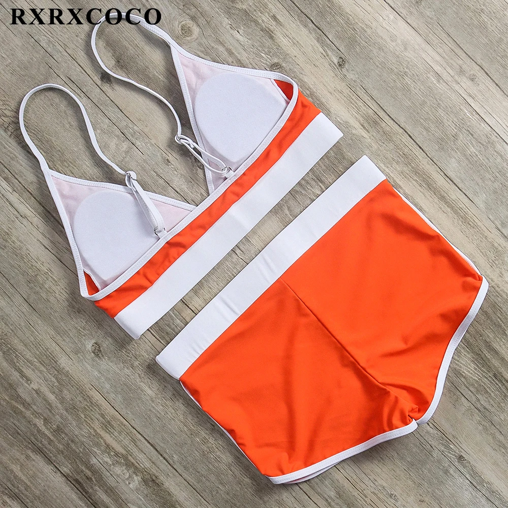 RXRXCOCO, купальник с высокой талией, новинка, сексуальный спортивный бикини, женский купальник, купальный костюм с пуш-ап, пляжная одежда, комплект бикини, бразильский