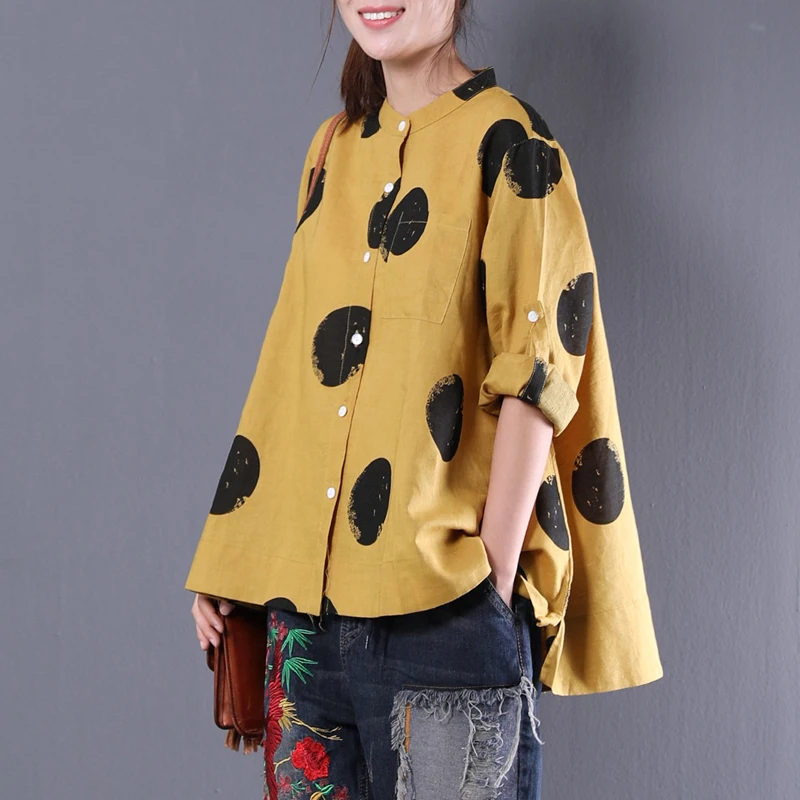 Новинка 2018 модная женская льняная рубашка желтая блузка camisa feminina свободные