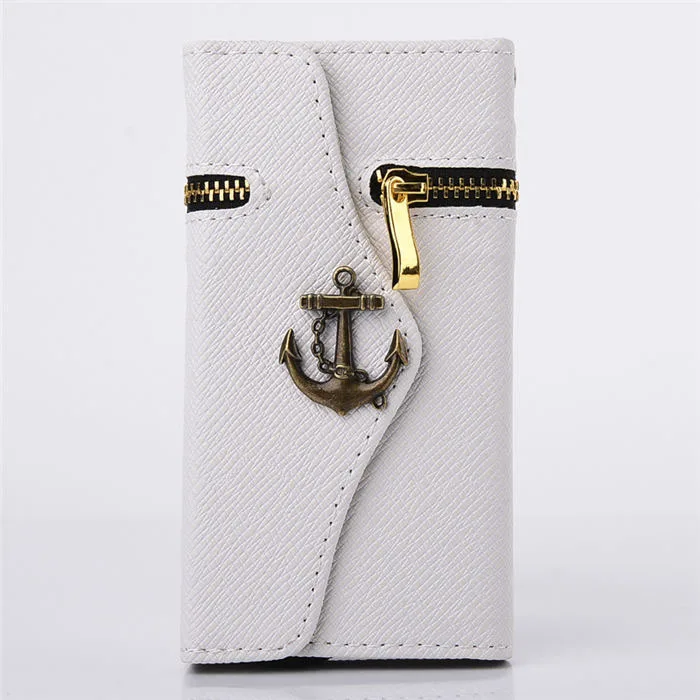 Anchor Design Card Holder Wallet Zipper Back Pouch Cover Case for Galaxy S5 G900 |