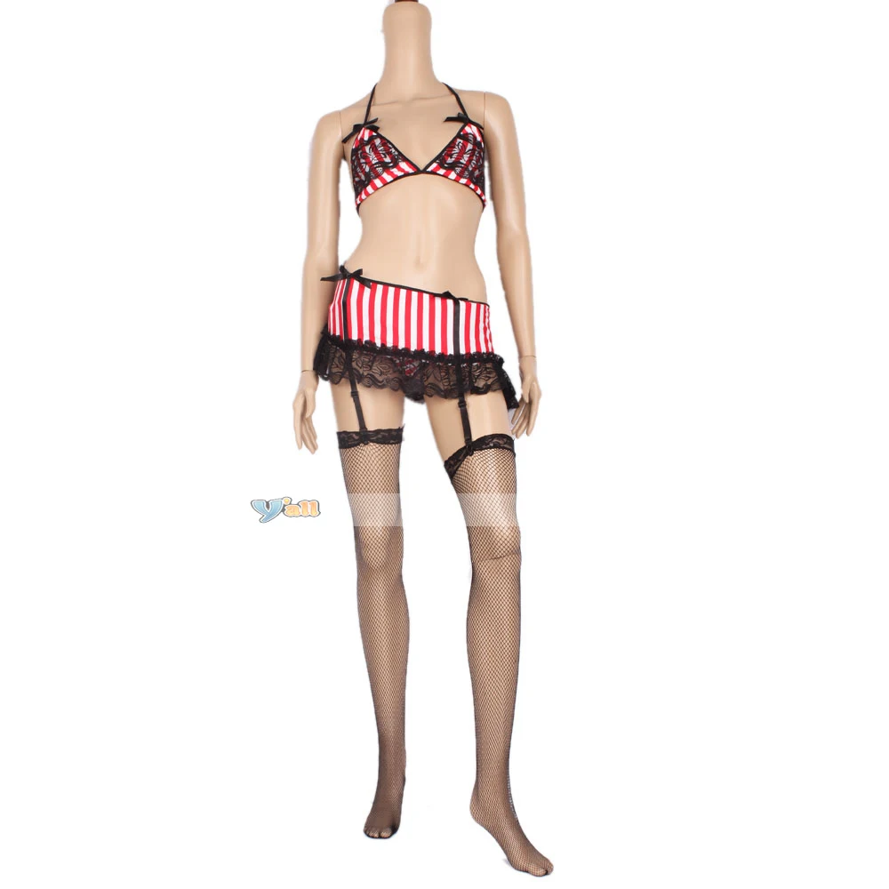 Fashion Stripe Sexy Lingerie Women Garter Bra Sets With Leggings Panties -F00482 | Тематическая одежда и униформа
