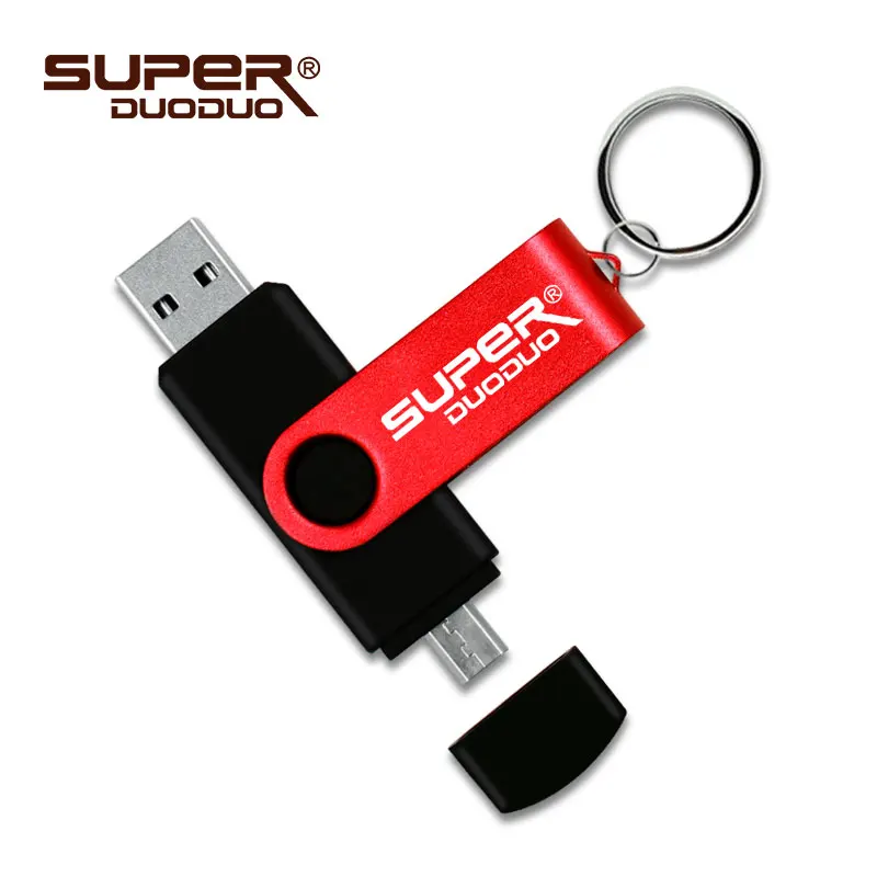 Red 2 в 1 OTG USB флеш-накопитель вращающийся флеш-накопитель 8 ГБ 16 ГБ USB 2,0 U диск 32 Гб 64 Гб 128 ГБ Флешка USB карта памяти с кольцом для ключей - Цвет: Red
