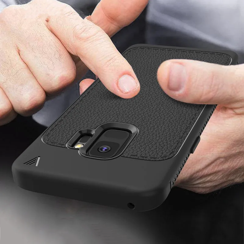 ТПУ силиконовый чехол для Samsung Galaxy S9 Plus Note 8 личи кожа Ударопрочный полный A3 A6 A8 2018