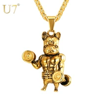 u7 fitness muscle dog pendant necklaces 316l stainless steel link chain for animal lover gifts women men jewelry hip hop p1180