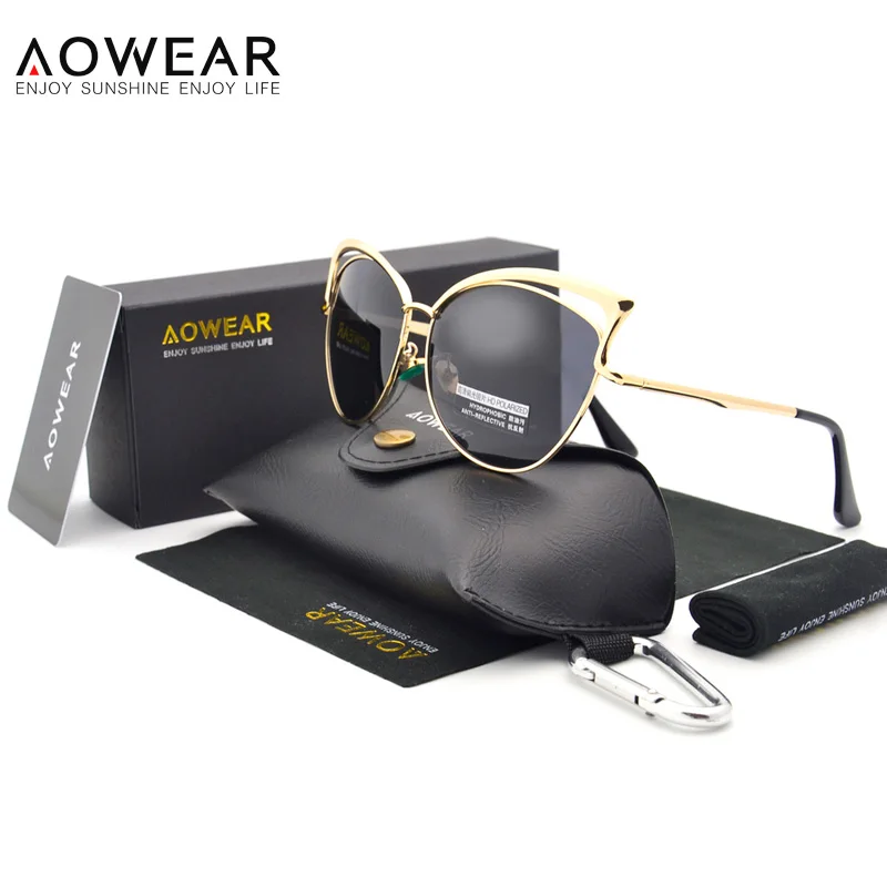 Женские солнцезащитные очки кошачий глаз AOWEAR поляризационные винтажные