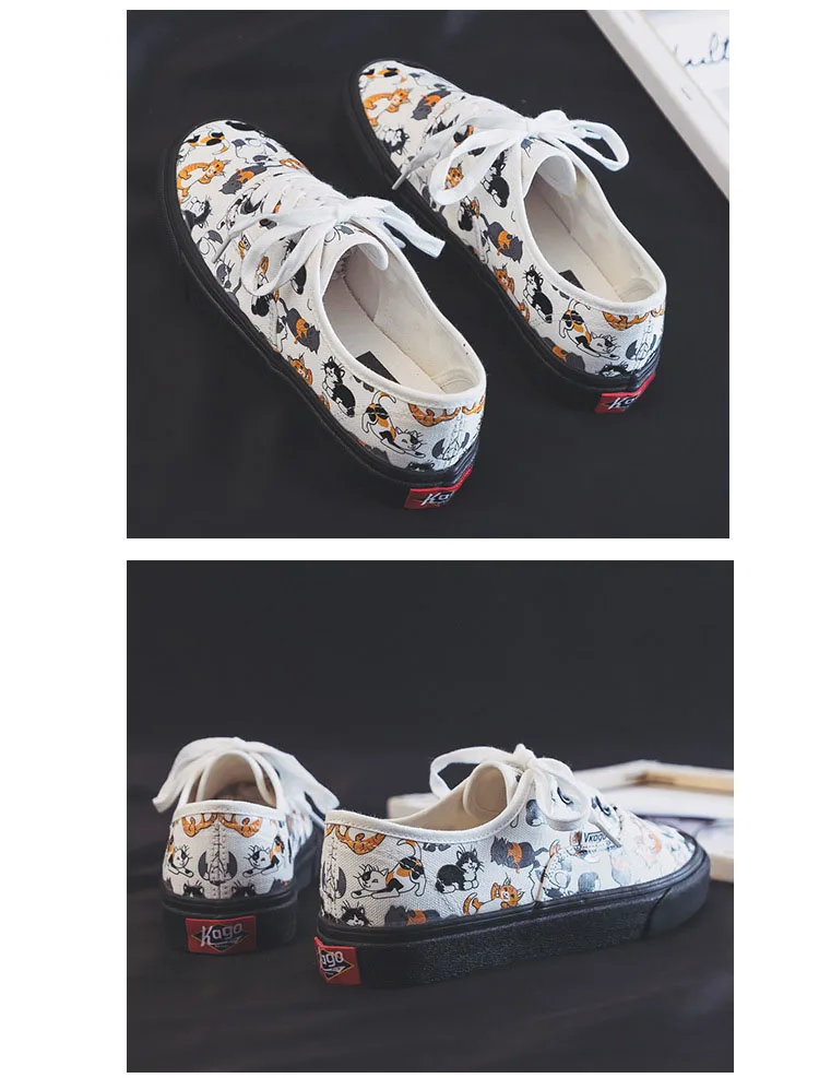 Cat Kitty Cartoon Canvas Shoes Women Autumn Summer Graffiti Women Sneakers Korean Edition White Vulcanize Shoes