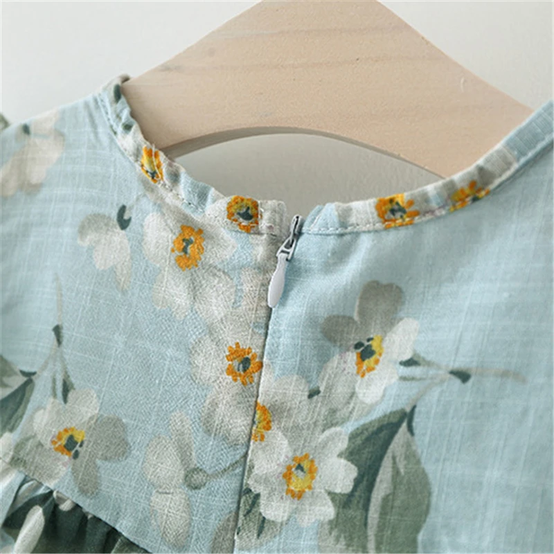 Детское Хлопковое платье с рукавами-мушками и цветочным принтом | Мать ребенок