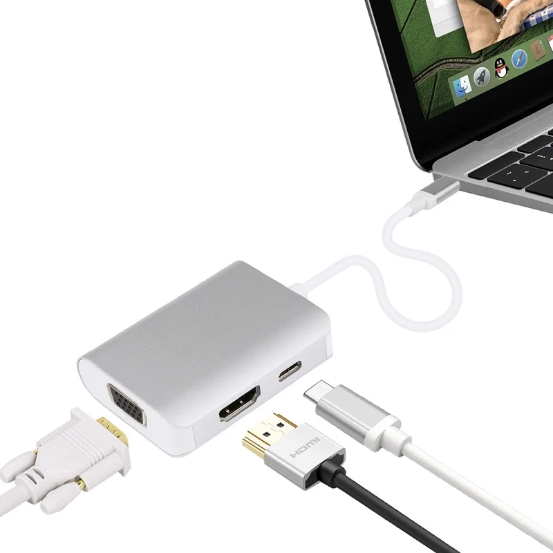 JZYuan USB C type 3 1 концентратор HDMI 4 K 30Hz VGA 1080 P 60Hz сплиттер адаптер с зарядка PD для