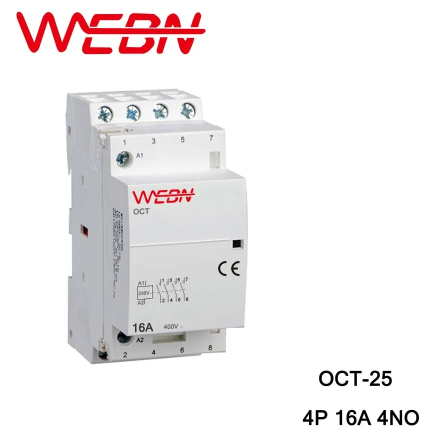 OCT-25 Series AC Household Contactor 220V/230V 50/60Hz 4P 16A 4NO Four Normal Open Contact Din Rail | Обустройство дома