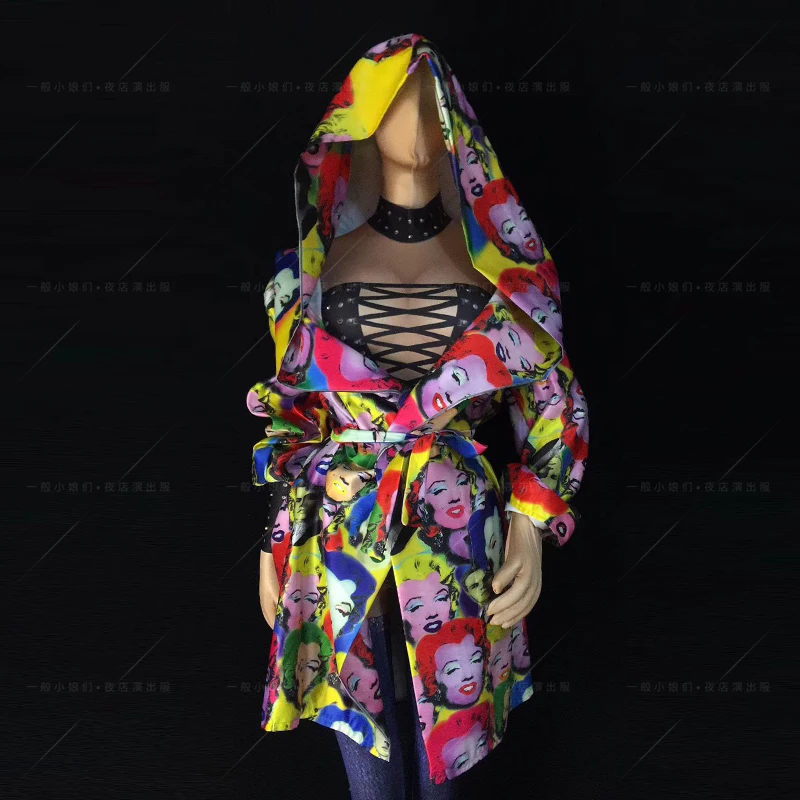 Джазовые танцевальные костюмы Монро голова с капюшоном длинный тренчкот