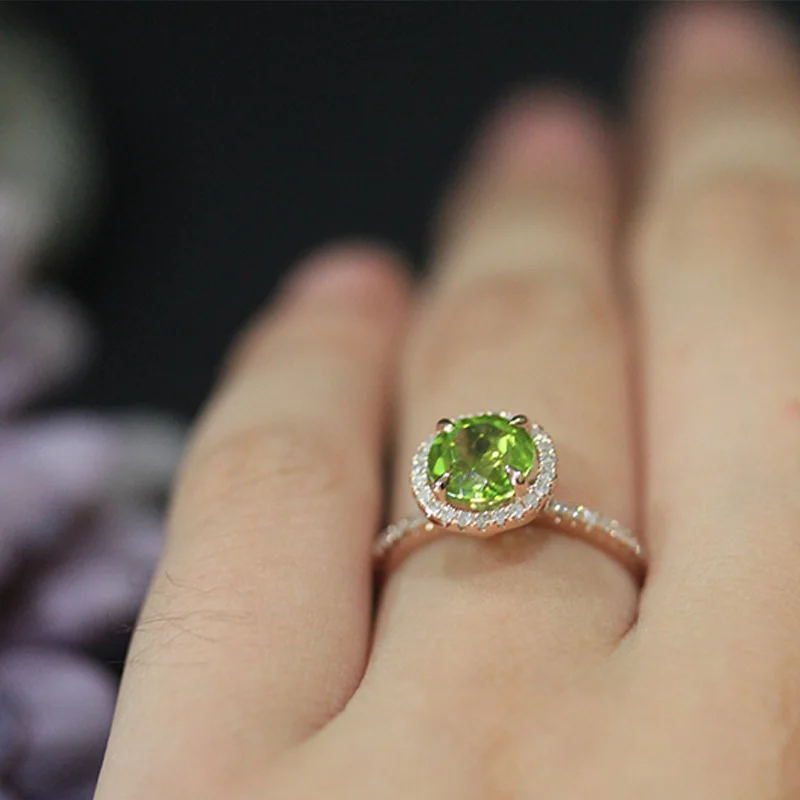 DUPUY женское кольцо для перидот в честь помолвки 7 мм 1.1ct круглая огранка