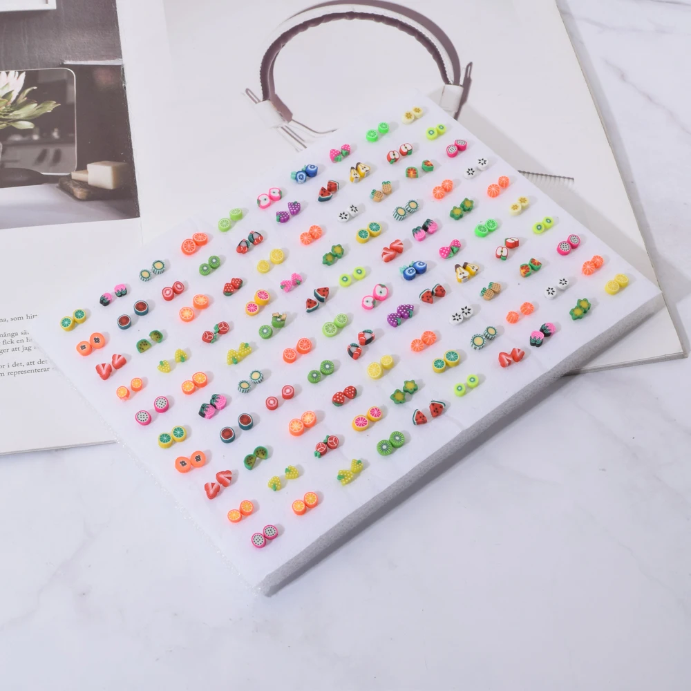 Новинка 100 парт/лот маленькие серьги гвоздики из мягкой глины с фруктами для женщин красочные