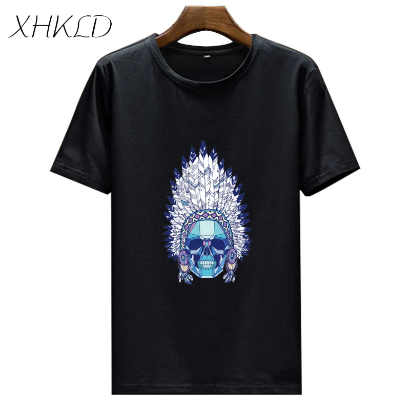 Белая мужская летняя футболка с принтом черепа крутая коротким рукавом и круглым