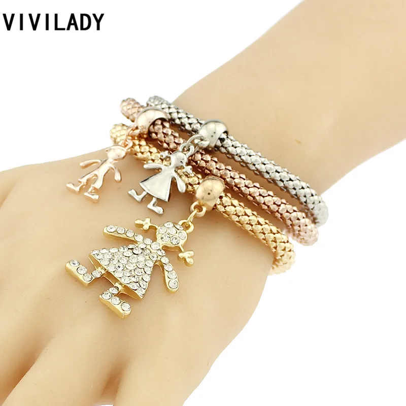 VIVILADY новинка Pulseira 3 шт. кристаллы AAA стразы подвеска для девочек эластичная