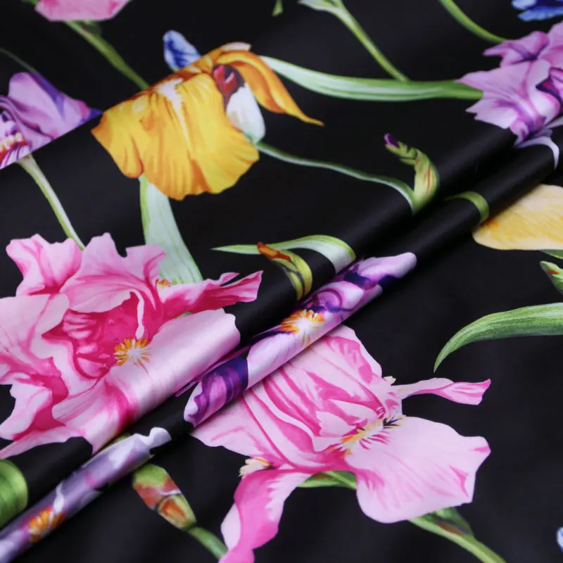 145 см Рисунок лилии атласная ткань драпировка модное платье шарф полиэстер