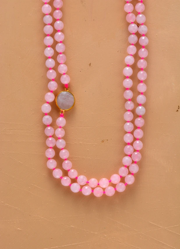 Women Beads Knotted Necklace 8MM Faceted Pink Quartz Lariat Luxury Bohemia Jewelry | Украшения и аксессуары