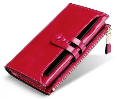 

RFID Oil wax cow leather Wallet Genuine leather Purse Woman fashion style Long size black purple pink blue mustard available