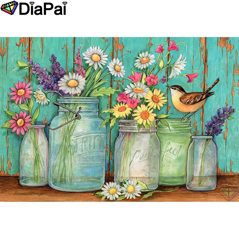 

DIAPAI 100% Full Square/Round Drill 5D DIY Diamond Painting "Flower bird pot" Diamond Embroidery Cross Stitch 3D Decor A18562