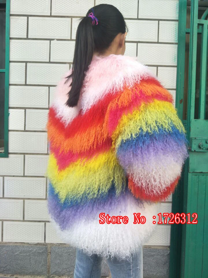 Женские зимние монгольские овцы Меховая куртка Пляжная шерстяная шуба цвета