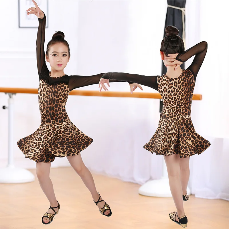 Платье для латинских танцев девочек Вельветовая юбка из спандекса с леопардовым