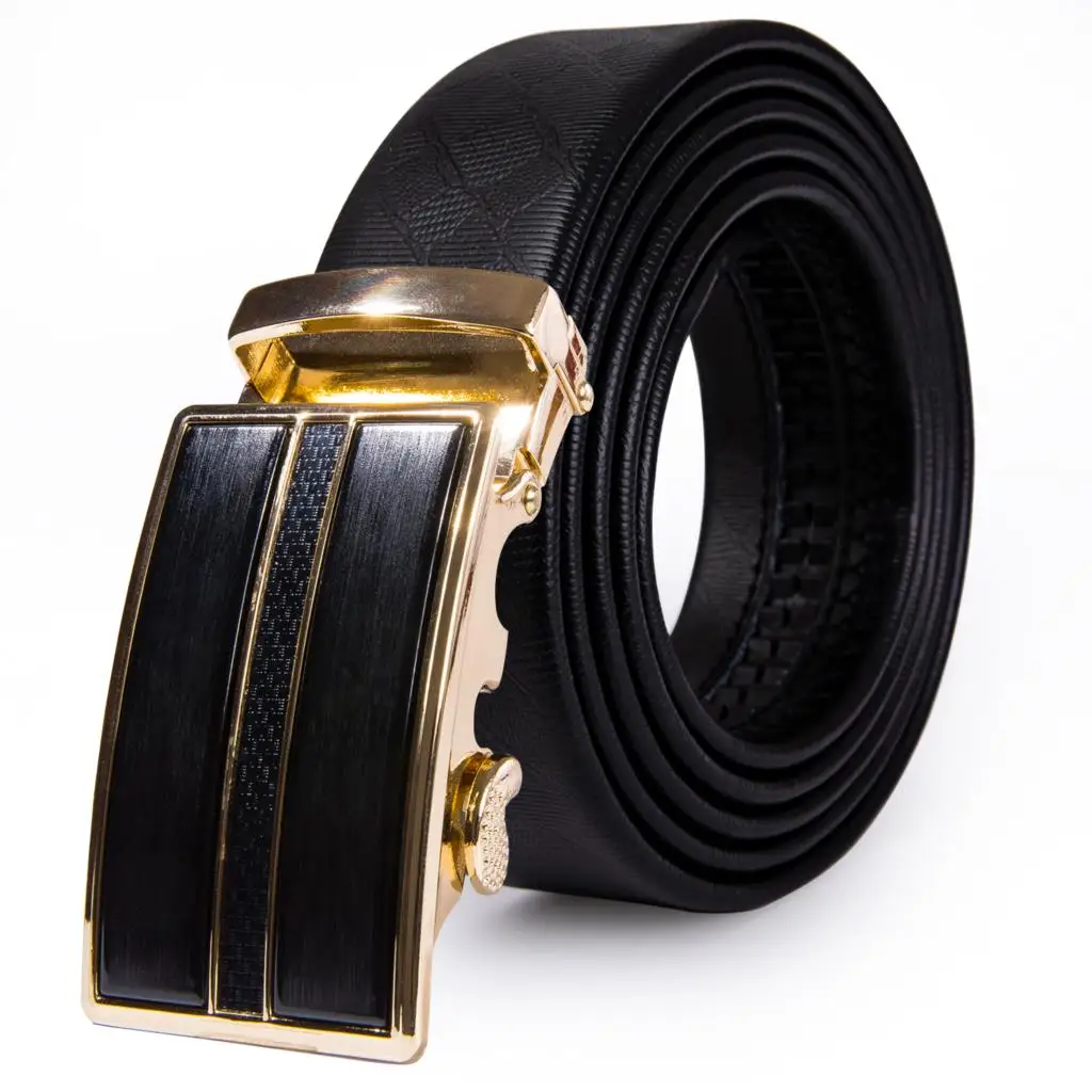 

BK-2082 Barry.Wang Top Mens Belt Automatic Gold Black Buckle Genuine Leather Belt Male Alloy Buckle Belts For Men Business Party