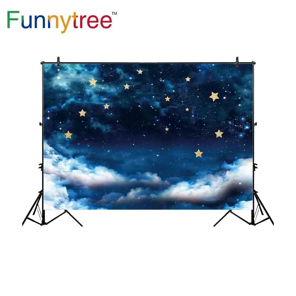 Фон Funnytree для фотостудии ночное небо облако золотые звезды Сказочный детский душ