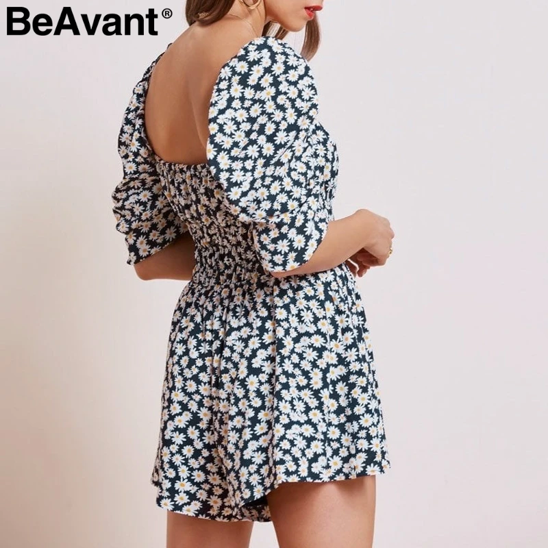 BeAvant Высокая талия цветочный принт для женщин комбинезон Винтаж ruched с пышными