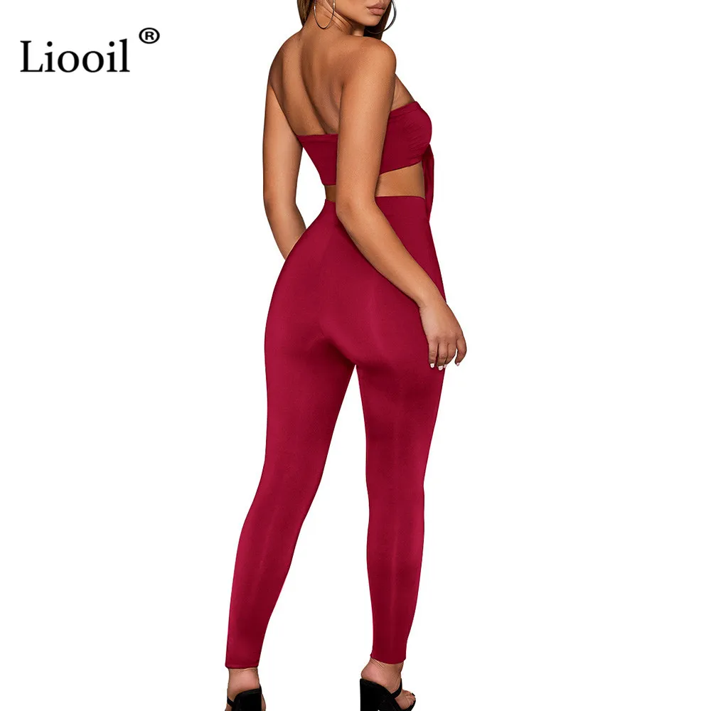 Liooil/комплект из 2 предметов без бретелек, женская одежда, сексуальные Клубные наряды, комплект из двух предметов, топ и штаны, черно-белый спортивный костюм, комплект в комплекте