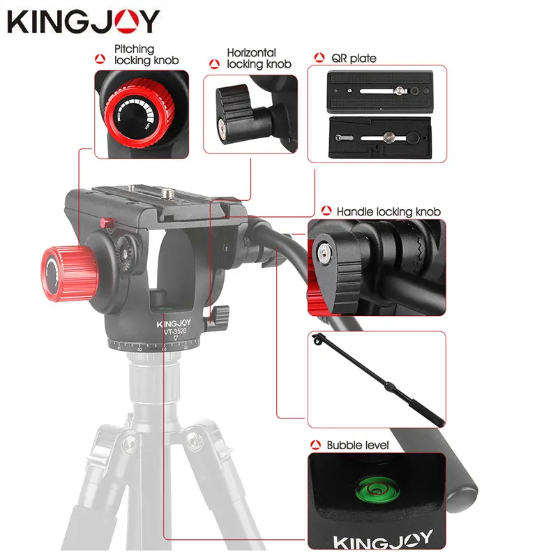 Официальная Штативная головка KINGJOY для штатива гидравлическая панорамная