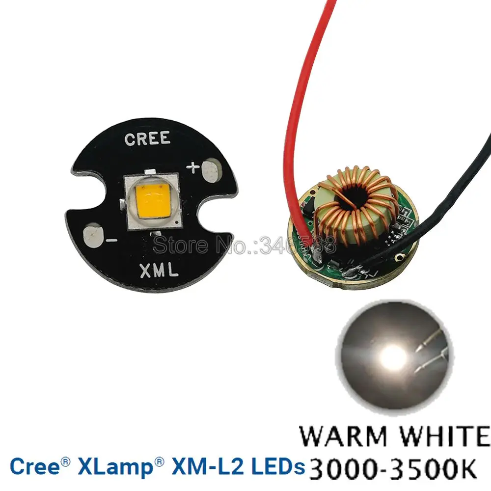 CREE XML2 XM-L2 T6 10 Вт Холодный белый нейтральный белый теплый белый высокой мощности Светодиодный излучатель 20 мм черный PCB+ 12 В вход 20 мм 5 режимов драйвер - Испускаемый цвет: Warm White 16mm
