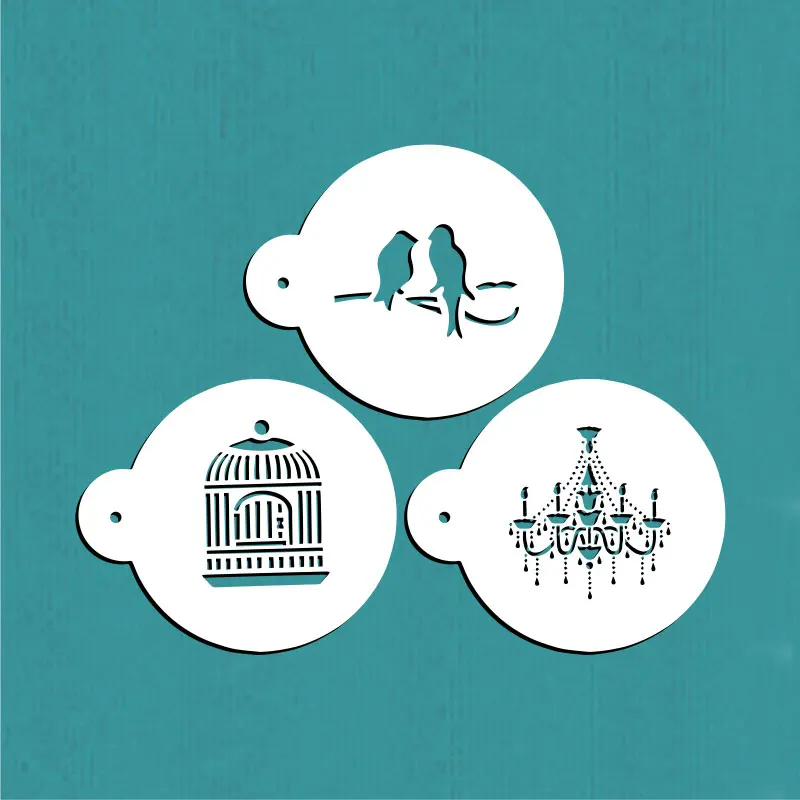 Пластиковый мини-трафарет с птицами и люстрами для украшения торта трафарет кофе