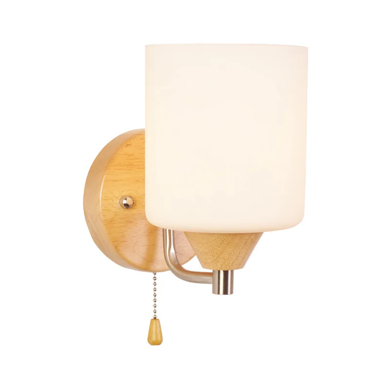 Японский стиль E27 твердый деревянный настенный светильник стеклянный абажур