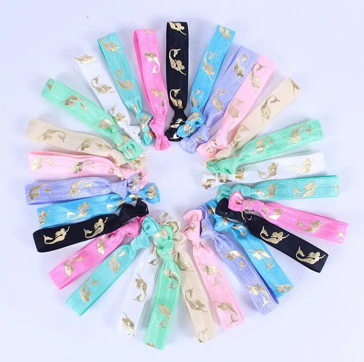 

500pcs DHL Free shipping Wedding Favor FOE Hair Ties Bridal Shower Favor Gold Foil Merimaid Hairbow