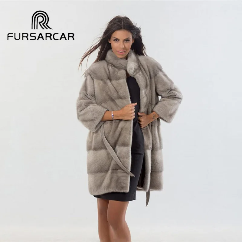 Женская шуба из натурального меха норки FURSARCAR элегантная натуральной 85 см с