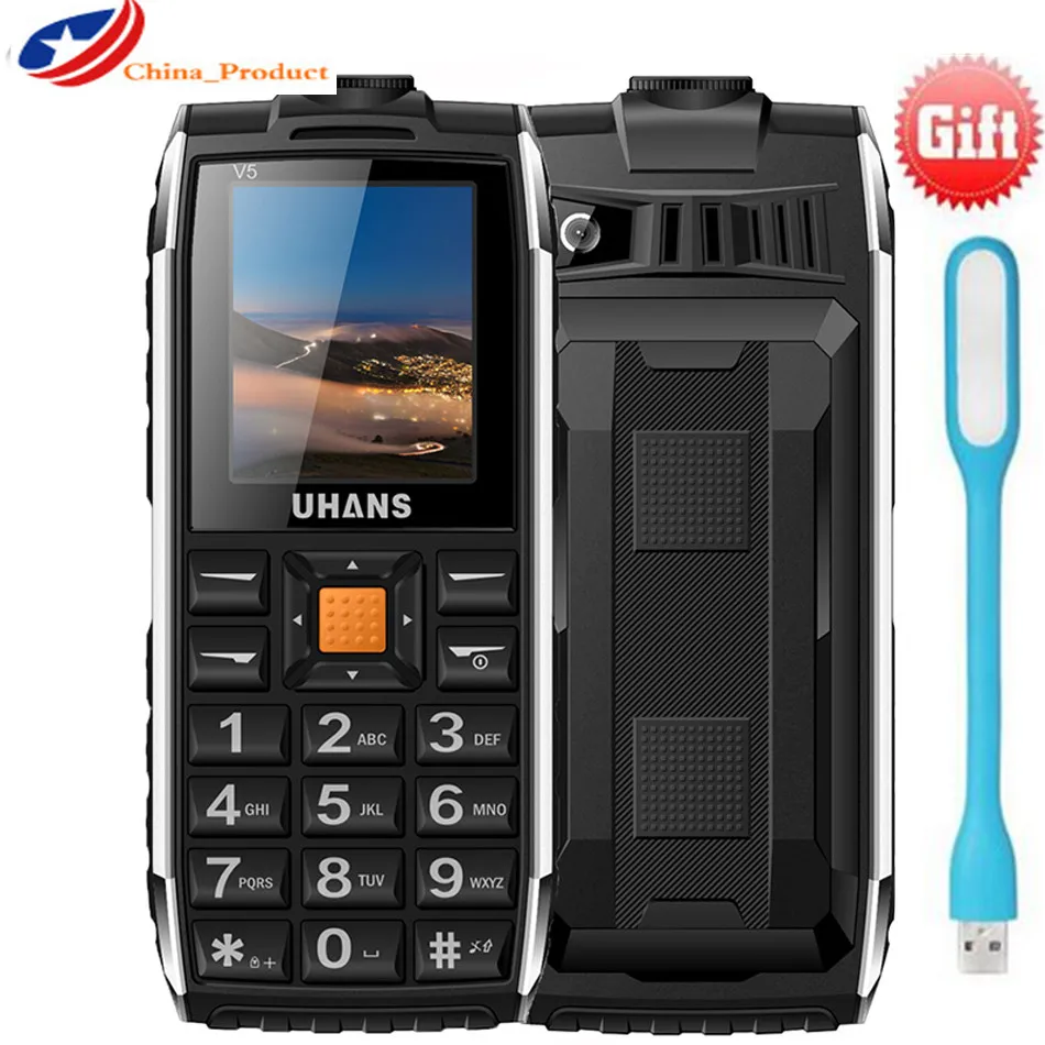 Оригинальный Uhans V5 пыле противоударный Dual Sim карты Celular 2500 мАч GSM фонарик открытый