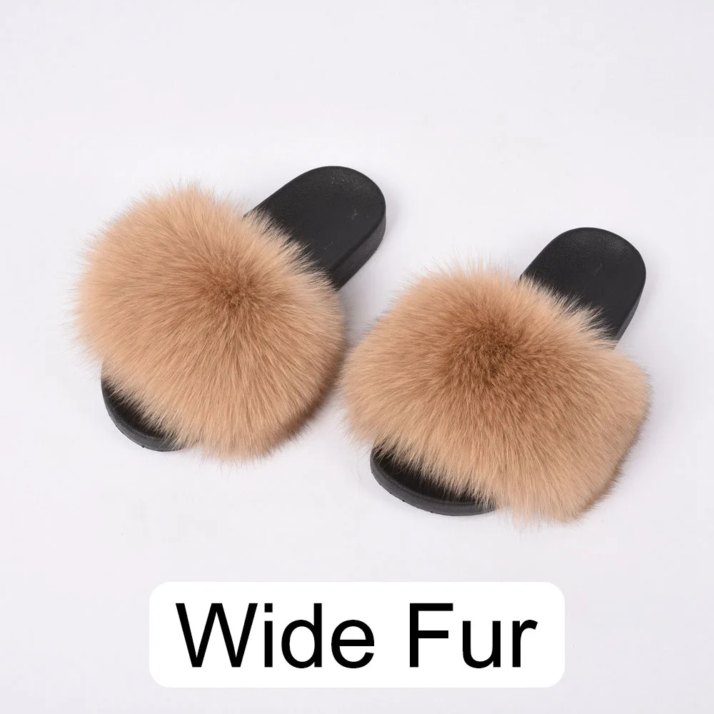 Camel 14cm Женские меховые шлепанцы с лисьим мехом на 14 см, большие пушистые меховые Шлепанцы из натурального меха, S6042 - Цвет: Camel 14cm