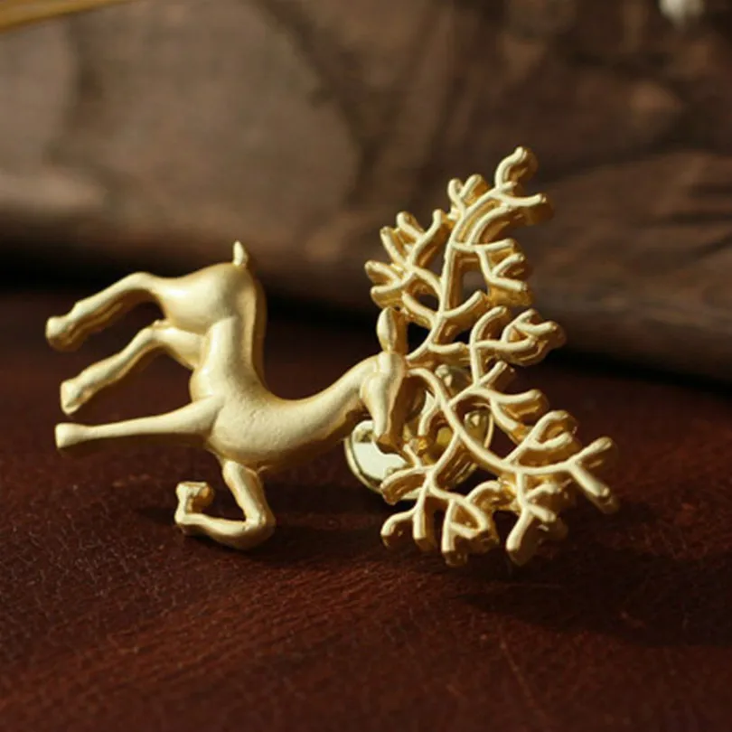 2018 Новая Модная бижутерия матовая Золотая брошь на воротник Elk Art мода ретро