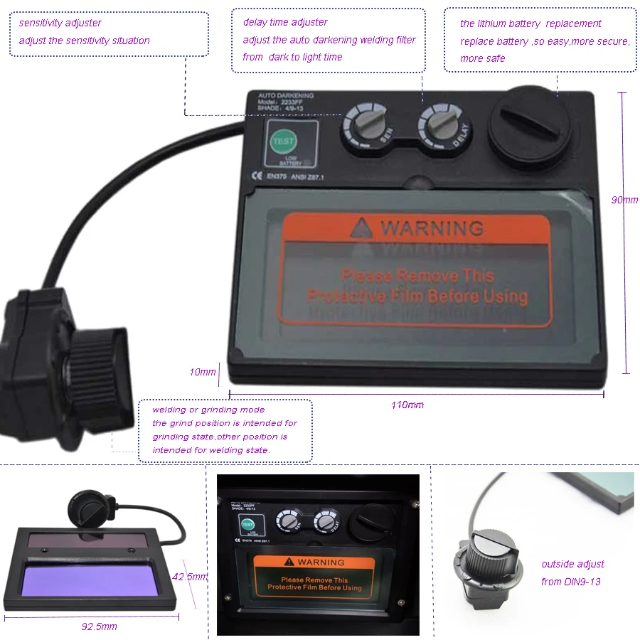 

Welding Helmet Mask Battery Replaced auto Darkening Solar welding mask long life black Face Protective Grinding AS01(2233FF)W