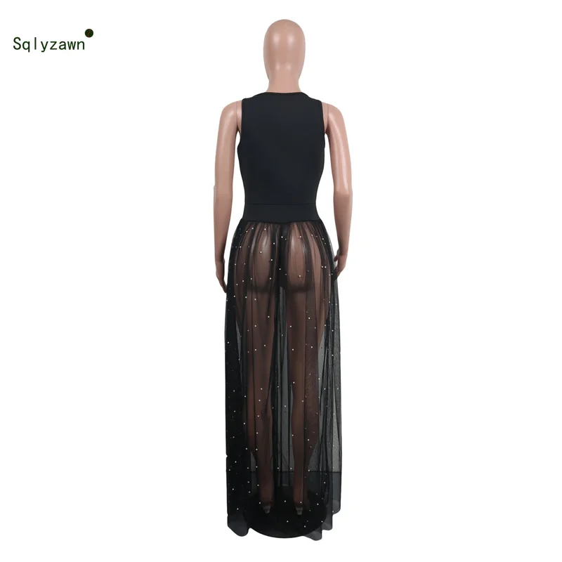 Женское сексуальное Сетчатое длинное платье на бретелях весенне летние модные