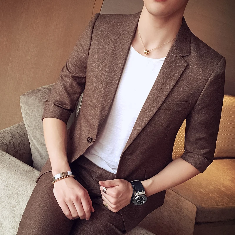 (Блейзер + брюки) мужской летний костюм 2017 Новый бренд с коротким рукавом