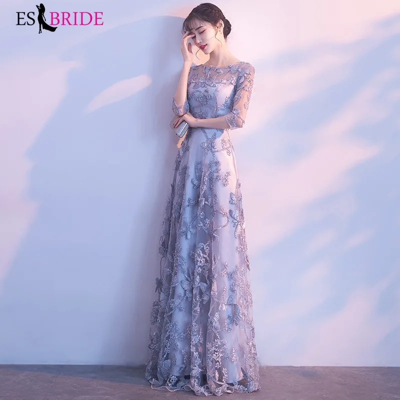 2019 New arrival Women Elegant Evening Dresses Round Collar Printing Tulle Short Sleeve Grey Casual Party Dress ES1221 | Свадьбы и
