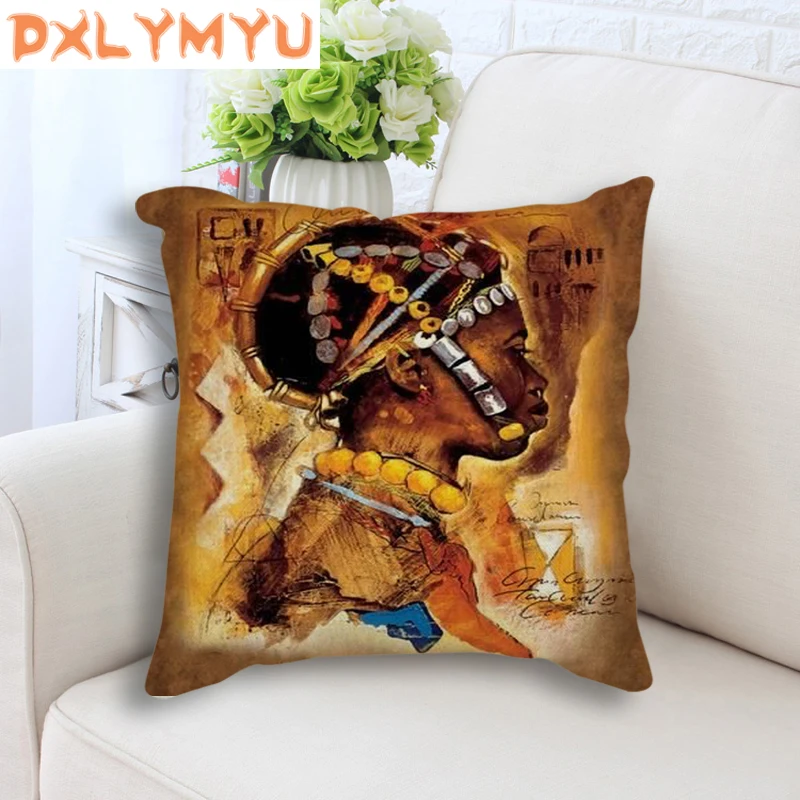 african girl lady oil painting decorative cushion black women home art decoration sofa throw pillow case linen cushion cover free global shipping