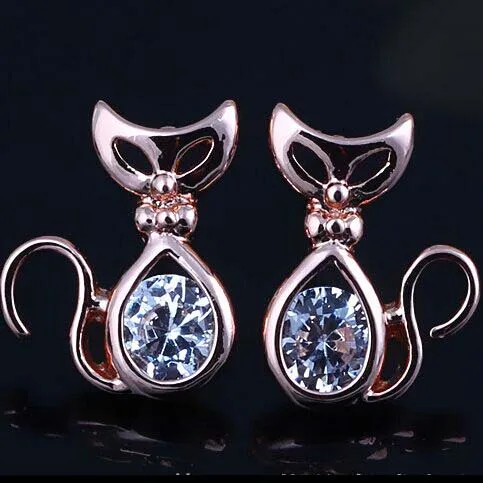Корейские Модные Качественные позолоченные серьги в виде кота с цирконием|gold