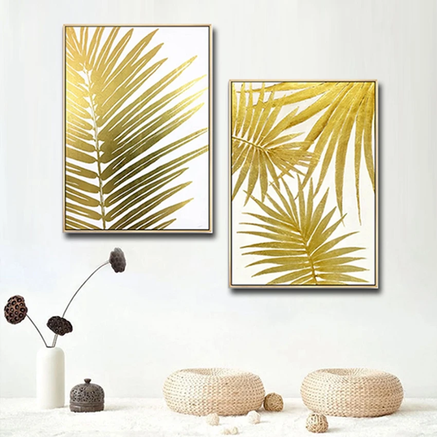 Золотая фольга MYT ручной работы с листьями Современная новейшая картина маслом