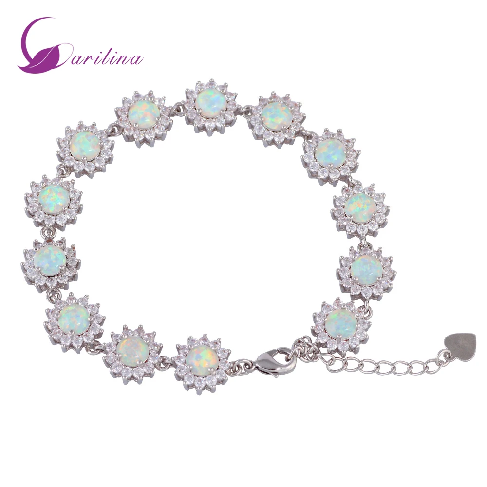 

Glam Luxe Mysterious Silver Color Overlay CZ White Fire Opal Bracelets For Teen Girls 22cm 8.85 Inch B461