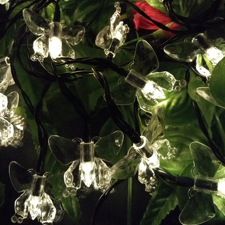 HANMIAO 4PCS/LOT Christmas Lights Outdoor Butterfly Garland Fairy for Garden Patio Lawn Waterproof LED Solar Light String | Лампы и