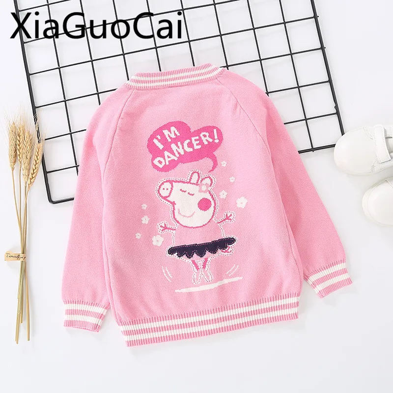 Autumn Girls Winter Jacket Wear New Piglets Zipper Sweater Pure Cotton Jacquard Children's Coat |