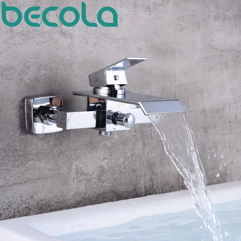 

becola waterfall bathroom faucet wall mounted chrome brass bathtub faucet hot and cold basin tap LH-8045